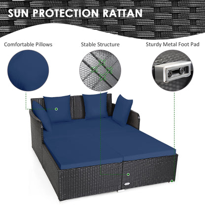 Costway Outdoor Patio Rattan Daybed Pillows Cushioned Sofa Furniture Beige