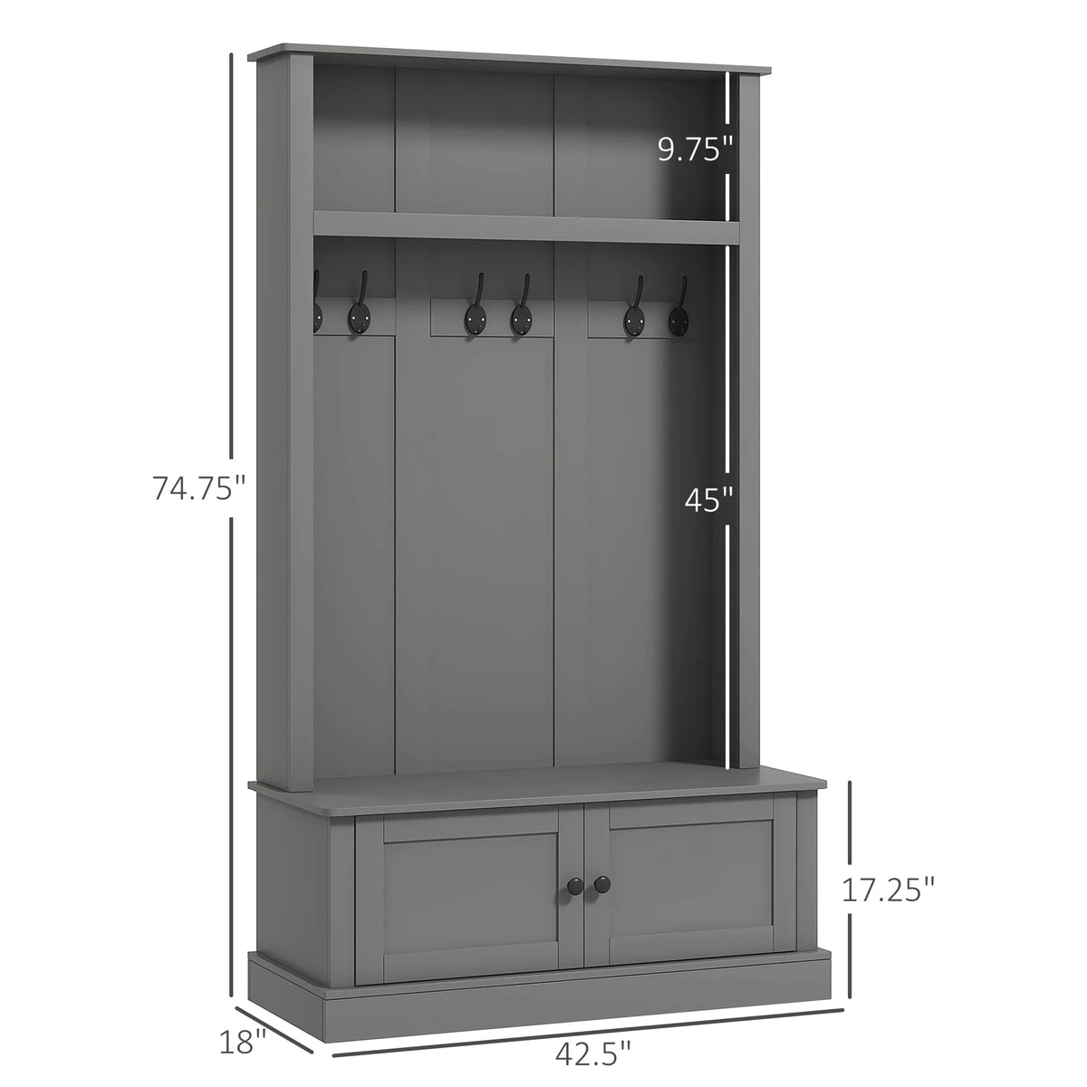 HOMCOM Hall Tree, Entryway Bench w/ Coat Rack, Shoe Cabinet, Black