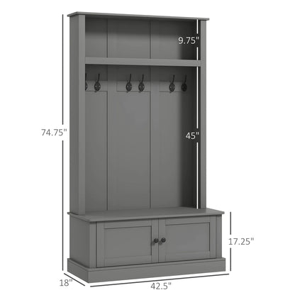 HOMCOM Hall Tree, Entryway Bench w/ Coat Rack, Shoe Cabinet, Black
