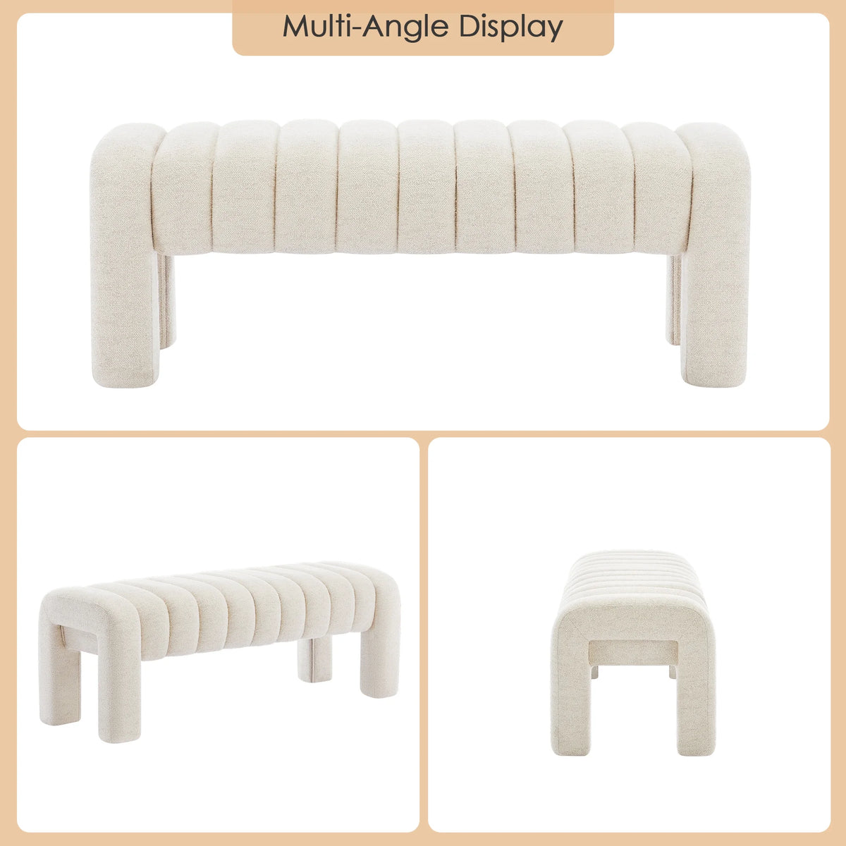 Zesthouse 63�� End of Bed Bench, Linen Tufted Upholstered Ottoman Bench with Padded Seat and Solid Wood Leg, Modern Entryway Bench for Bedroom, Living Room, Beige