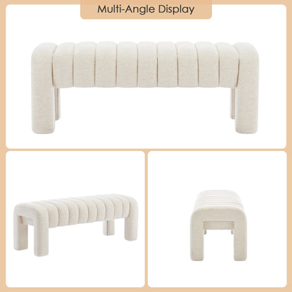 Zesthouse 63�� End of Bed Bench, Linen Tufted Upholstered Ottoman Bench with Padded Seat and Solid Wood Leg, Modern Entryway Bench for Bedroom, Living Room, Beige