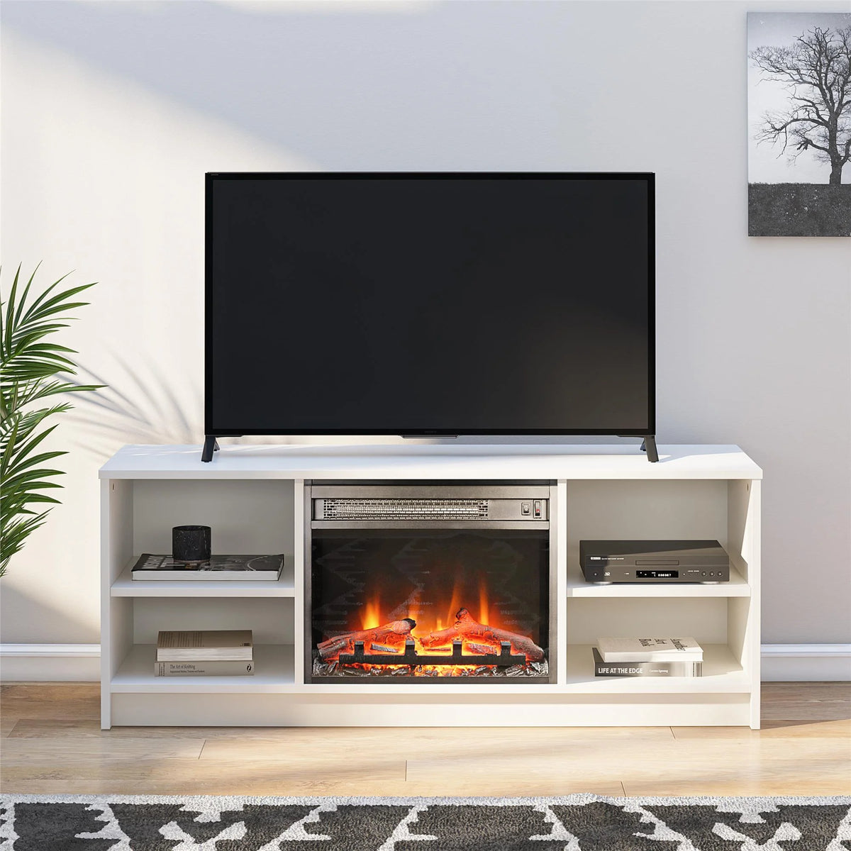 Mainstays Fireplace TV Stand, for TVs up to 55", Black Oak