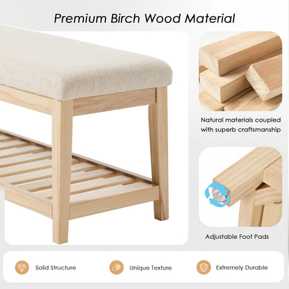 Zesthouse 42.9�?Shoe Bench with Storage, Entryway Bench for Living Room, Bedroom and Hallway, Linen Fabric Upholstered Bench with Solid Wood Shelf, Gray