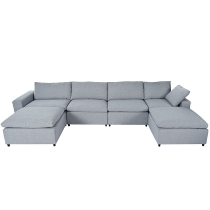 Harper & Bright Designs Convertible Modular Sectional Sofa with 2 Removable Ottomans & Pillows, Large U Shape Cloud Couch with Reversible Chaise for Living Room, Grey