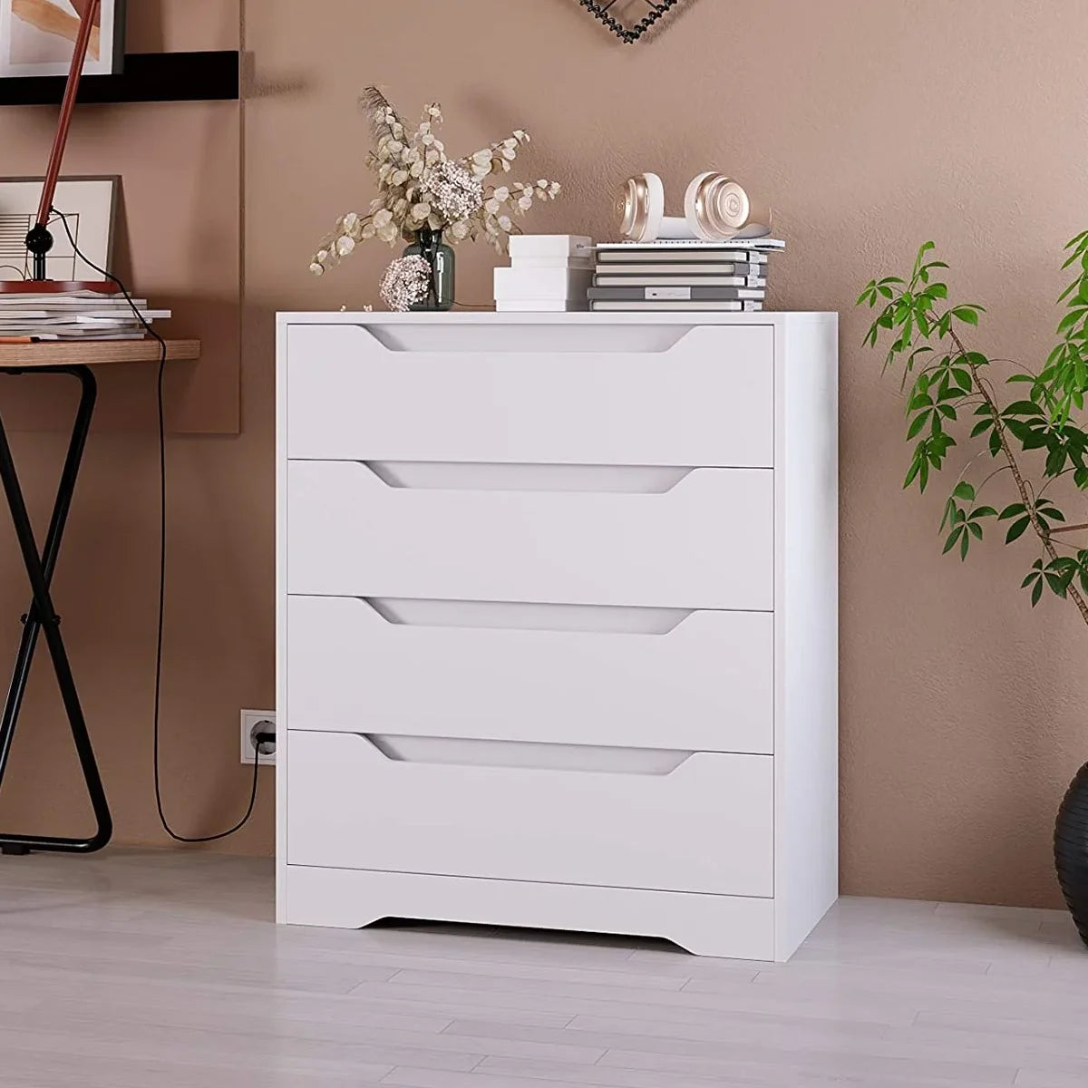 Homfa 4 Large Drawers Dresser, Modern Wood Chest of Drawers for Bedroom Hallway Living Room, White