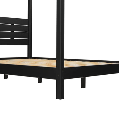 Walker Edison Minimalist Slatted Wood Queen Canopy Bedframe, Natural Pine