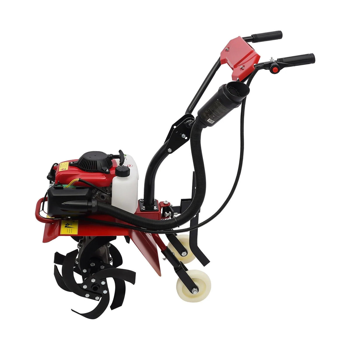63cc Air-Cooled Gas Power Garden Tiller Cultivator Equipment 4-Stroke Portable Gas Tiller Yard Plant Farm Tilling Tool 1600W 9000RPM