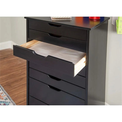 Linon Callie Eight Drawer Rolling Storage Cart in Natural Stained Wood