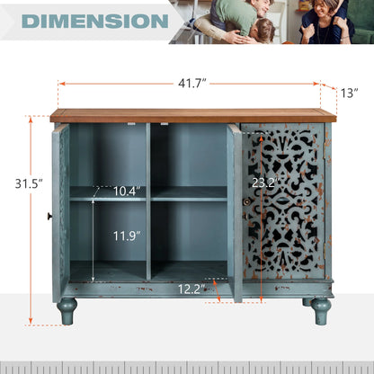 Sophia & William Hollow-Carved Credenzas and Sideboards, Wood Blue, 2 Shelves