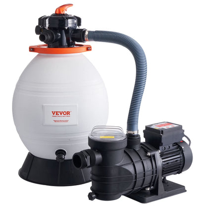 VEVOR Sand Filter Pump for Above Ground Pools, 16-inch, 3500 GPH,1 HP Swimming Pool Pumps System & Filters Combo Set with 6-Way Multi-Port Valve and Strainer Basket,for Domestic and Commercial Pools