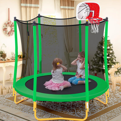 Leuco 66" Kids Trampoline with Basketball Frame, Rubber Ball and Enclosure Net, 5.5ft Mini Small Toddler Trampoline Toys for Indoor and Outdoor Use, Age for 1-8 years old
