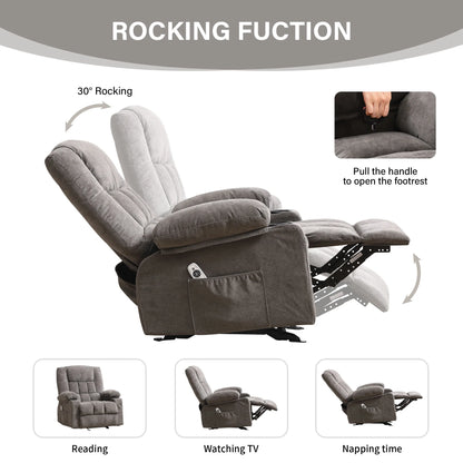 JONPONY Massage Swivel Rocker Recliner Chair with Vibration Massage and Heat Ergonomic Lounge Chair for Living Room with Rocking Function and Side Pocket, 2 Cup Holders, USB Charge Port,Grey
