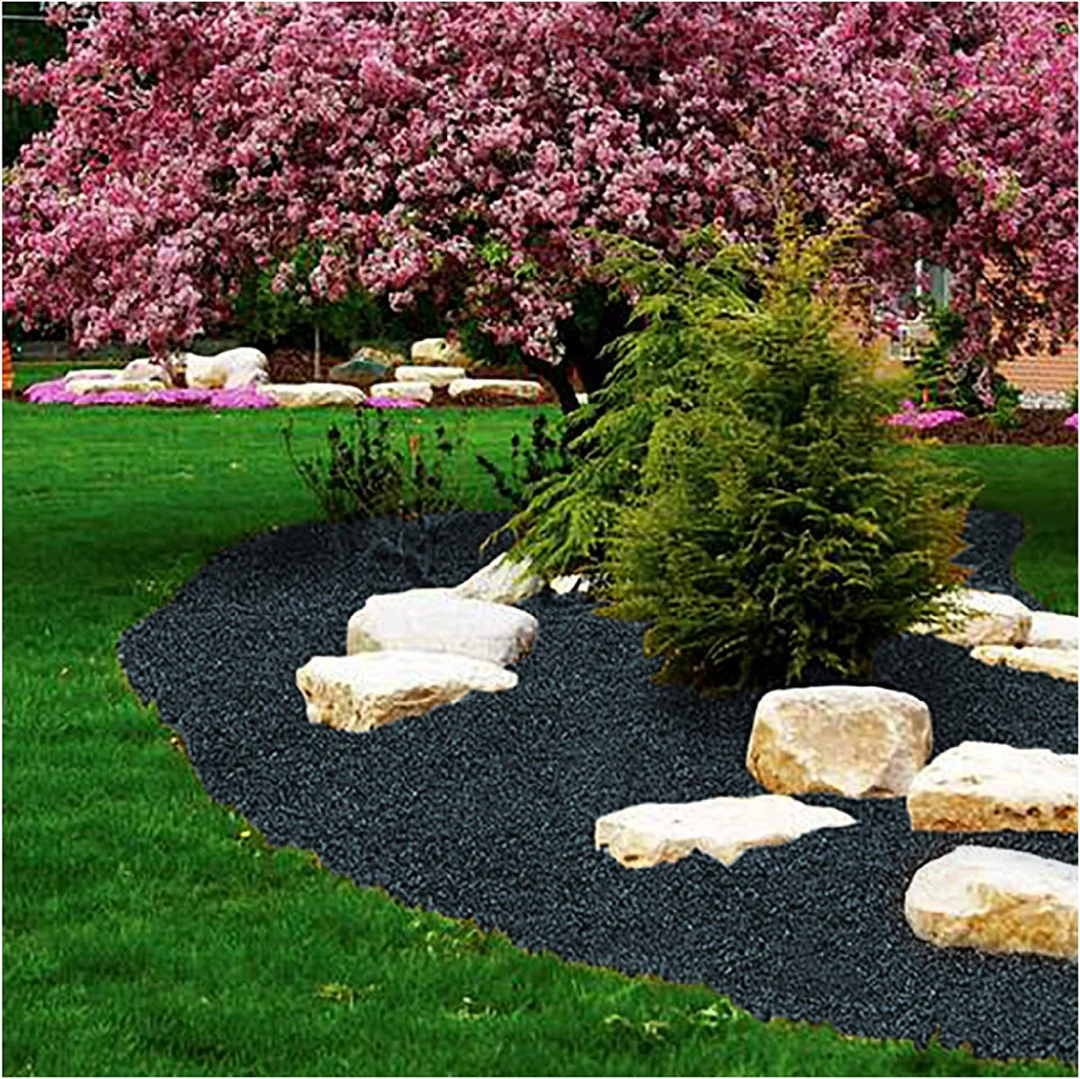 NuPlay Rubber Mulch Landscaping Bark �C Rubber Nugget Weed Barrier Garden Ground Cover, 4 Pack, Blue
