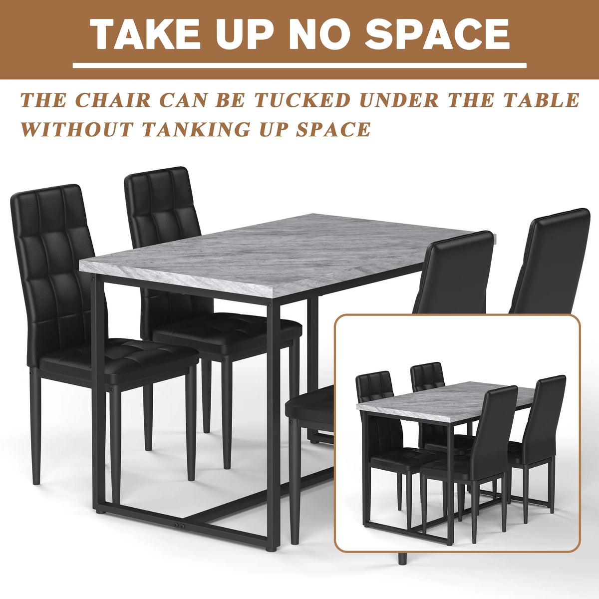 SEGMART Dining Table with 4 High-Back Upholstered Chairs, Modern Dinette Set, Dining Table & Chairs Set for 4 Persons, Small Home Kitchen Dining Table Set, Ideal for Apartment Breakfast Nook