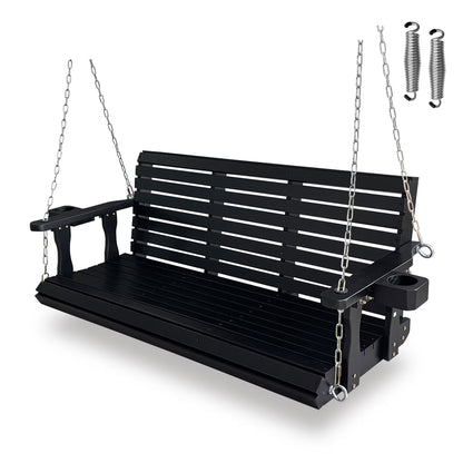 Fortune Candy 3 Person Outdoor Wood Hanging Swing, Heavy Duty 880 lbs Wood Porch Swing, Brown-5ft