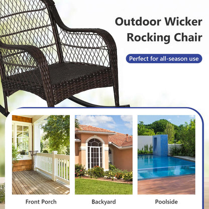Costway Patio Wicker Rocking Chair W/Seat Back Cushions & Lumbar Pillow Porch Off White