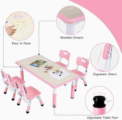 Arlopu Toddler Table and Chair Set Height Adjustable, Kids Activity Table for Reading, Drawing, Eating, Studying, Max 220lbs
