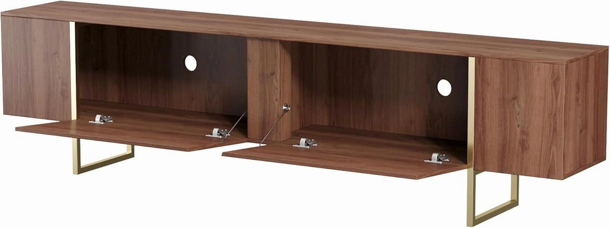 Tv Stand 71�� with Gold Legs and Two Spacious Doors (Walnut)
