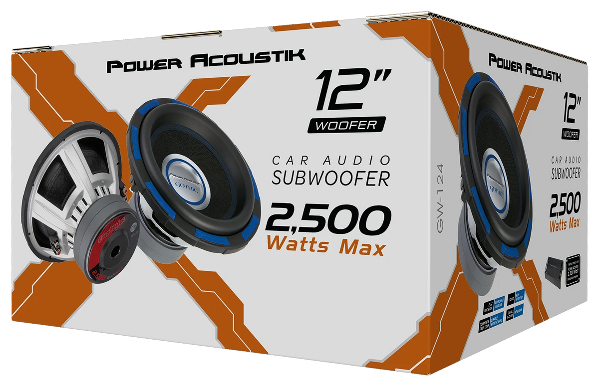 Power Acoustik Gothic Series GW-124 Premium 12" Subwoofer - 2,500 Watt Max, Composite Fiber Rigid Cone (New)