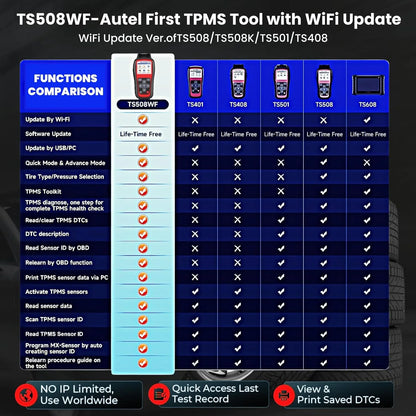 Autel MaxiTPMS TS508WF TPMS Relearn Tool Upgrade of TS508 TS408 TPMS Tool Activate/Relearn All Sensors Program Autel Sensors TPMS Reset/Diagnosis Read/Clear TPMS Code Free Lifetime Update