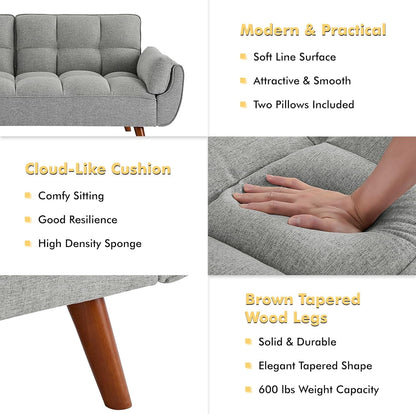 Mydepot Convertible Futon Sofa Bed, Adjustable Couch Sleeper Modern Fabric Recliner Reversible Loveseat Folding Daybed Guest Bed, Armrests, Yellow