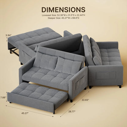 Sofa Bed, Lofka 3-in-1 Convertible Sleeper Sofa with Storage, Adjustable Backrest & Pull Out Function - Sleeper Chair for Small Space, Apartment, Dark Grey