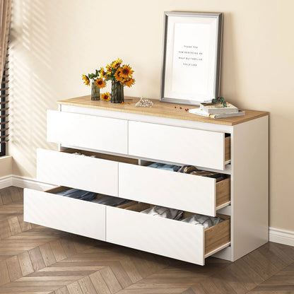 Kadyn White Chest of Drawer, 6 Double Drawer Dresser for Bedroom, Modern Storage Cabinet for Living Room, Dresser