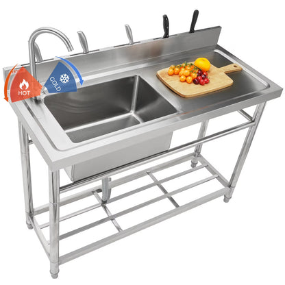 VEVOR Stainless Steel Utility Sink, 1 Compartment Free Standing Small Sink w/Workbench Faucet & legs, 39.4 x 19.1 x 37.4 in Commercial Single Bowl Sinks for Garage, Restaurant, Laundry,NSF Certified