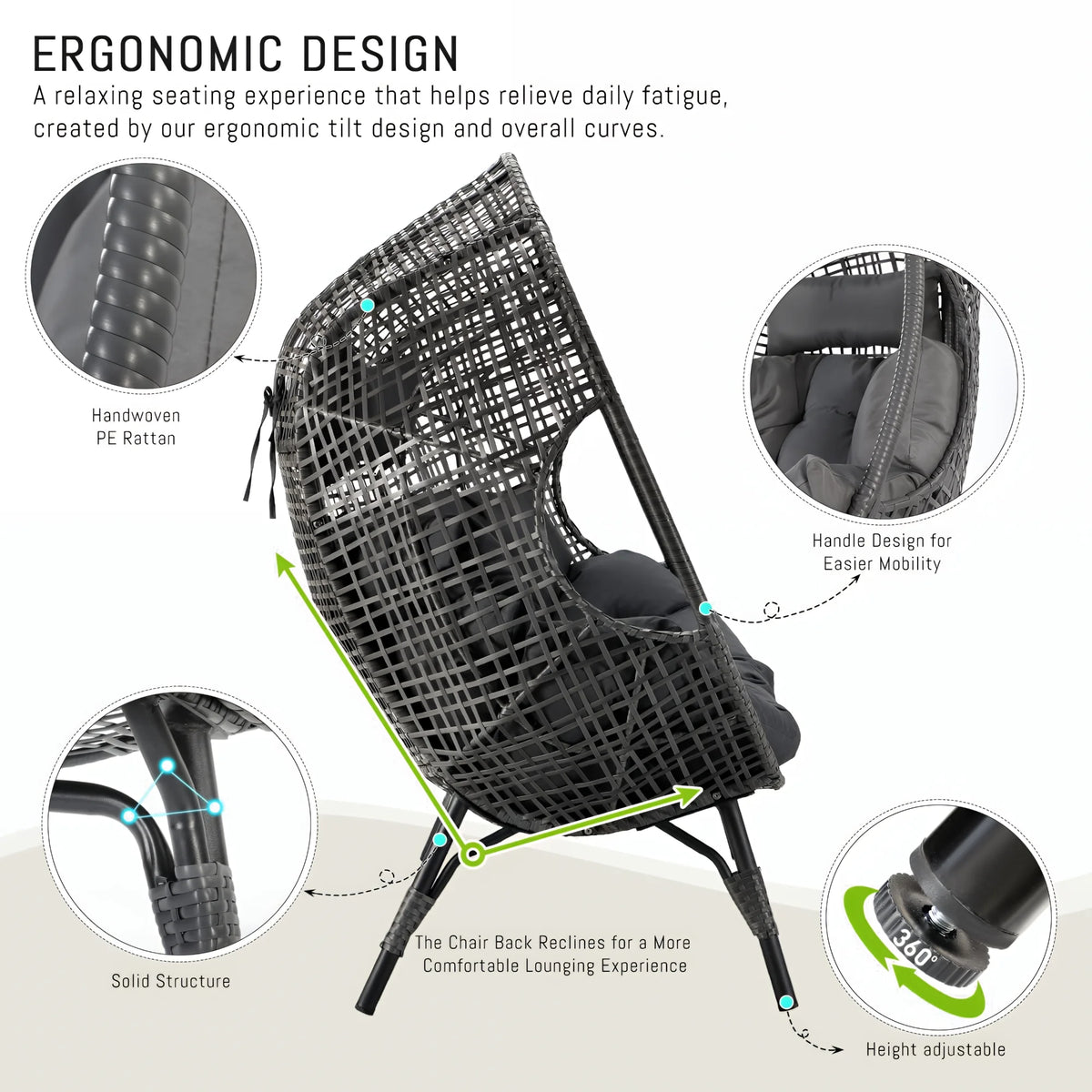 RADIATA 440 lbs Outdoor Egg Chair with Foot Rest & Ottoman, Wicker Patio Egg Chair for Indoor or Garden,Beige