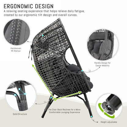 RADIATA 440 lbs Outdoor Egg Chair with Foot Rest & Ottoman, Wicker Patio Egg Chair for Indoor or Garden,Beige