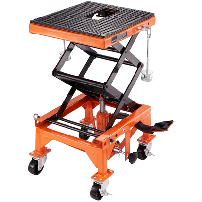 BENTISM Hydraulic Motorcycle Lift Table 350 lbs Height 13'-36' Dirt Bike Scissor Jack Stand with Wide Deck Safety Pin J-hook