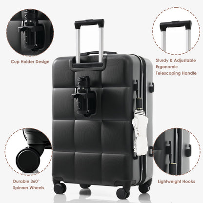3 Piece Luggage Set , 20/24/28 inches Suitcase Set , ABS Hardshell Expandable Luggage Sets with TSA Lock,20-inch with USB Port, Carry On Luggage for Men Women, Pink