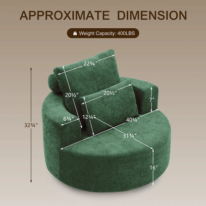 Fumahaus Upholstered Swivel Accent Chair, Oversized Comfy Round Sofa Chair with Two Pillows, Leisure Sofa Chair for Living Room Bedroom, Beige