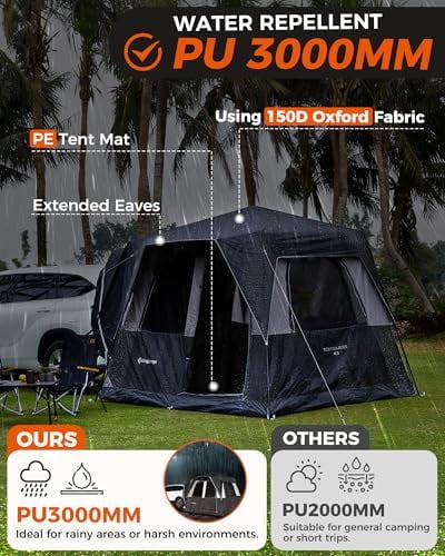 SUV Tent, Instant 6-8 Person Waterproof & Windproof Tailgate Car Camping Tent with Movie Screen for Family Camping & Outdoor Adventures
