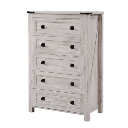 Keywhat Farmhouse 5 Drawer Dresser for Bedroom, Chest of Drawers Wood Organizer for Living Room, Antique White