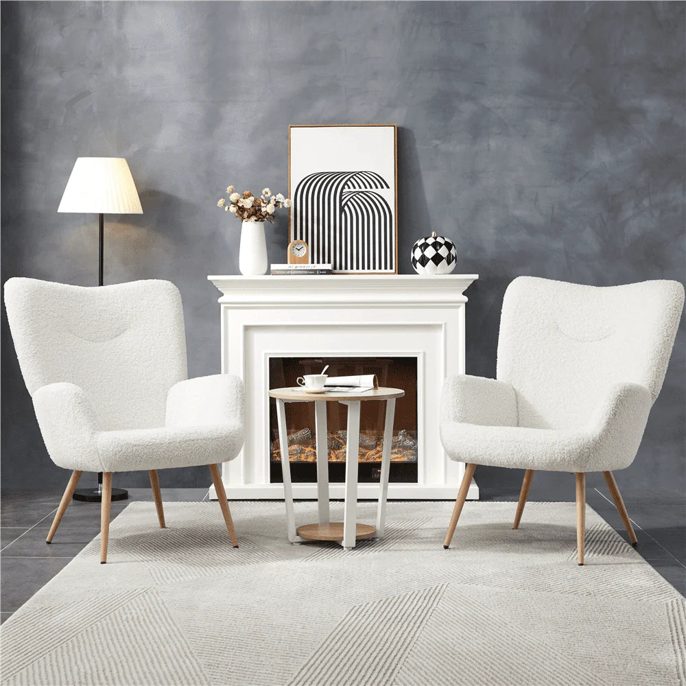 Easyfashion Modern Boucle Fabric Accent Chair, White