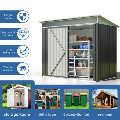 Walsunny 6X4 FT Outdoor Storage Shed,Waterproof Metal Garden Sheds with Lockable Double Door Weather Resistant Steel Tool Storage House Shed Grey