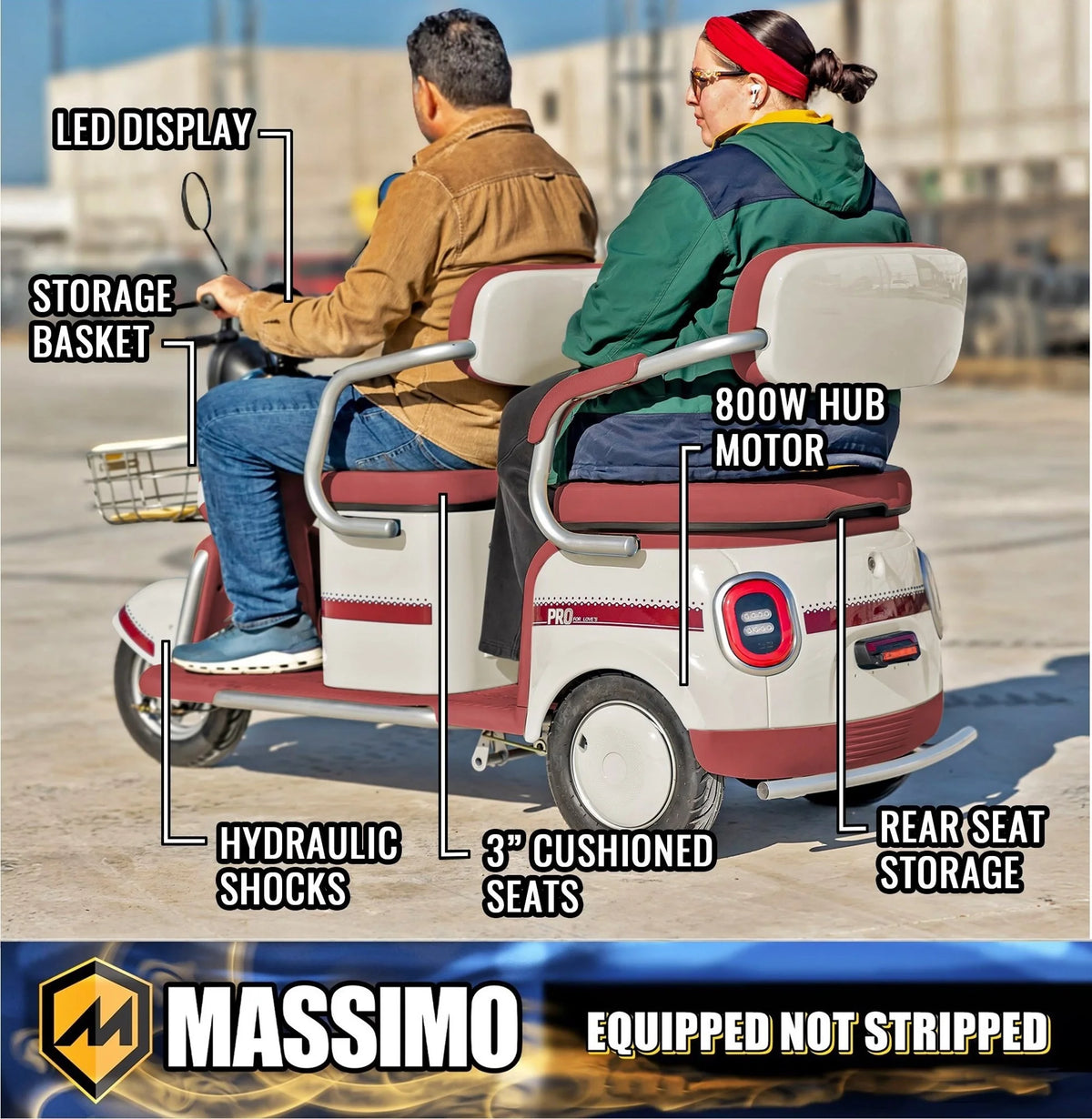 Massimo MGC E-Trike 3-Wheel Electric Cart – 17 MPH, 2-Seater Adult Scooter – Blue