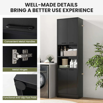 Costway 75" Tall Bathroom Storage Cabinet with 4 Doors & 2 Open Compartments Freestanding White