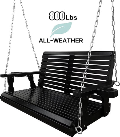 Fortune Candy 3 Person Outdoor Wood Hanging Swing, Heavy Duty 880 lbs Wood Porch Swing, Brown-5ft