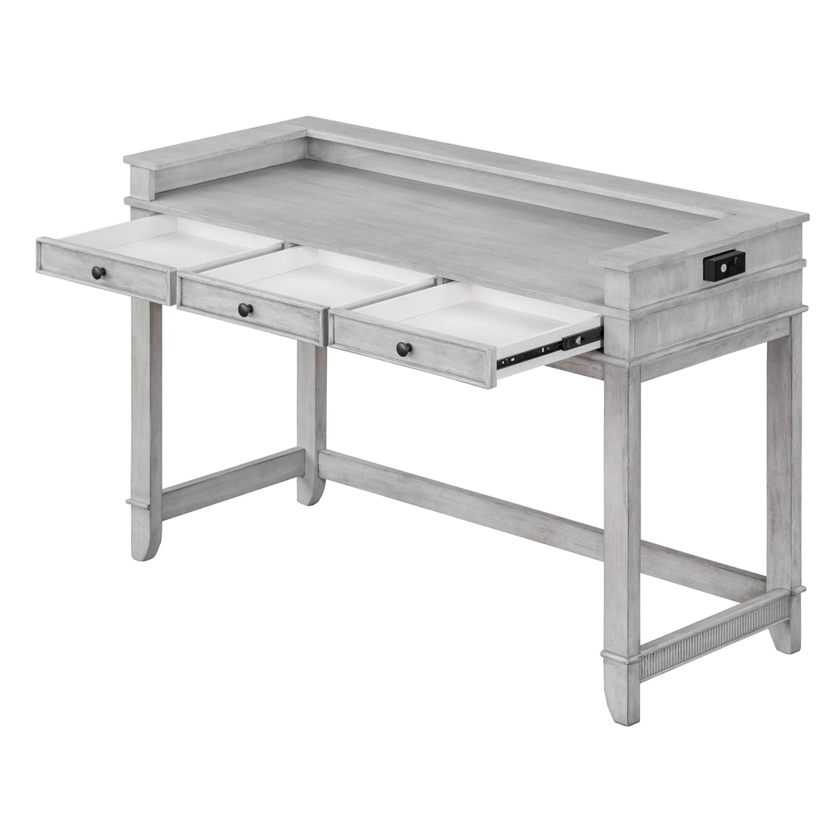 Harper & Bright Designs 4 Piece Bar Table Set for 4, Kitchen Dining Stools Set with 3 Upholstered Stools with 3 Drawers and USB Port, Gray