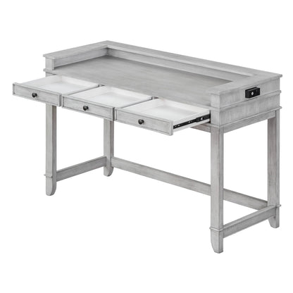 Harper & Bright Designs 4 Piece Bar Table Set for 4, Kitchen Dining Stools Set with 3 Upholstered Stools with 3 Drawers and USB Port, Gray