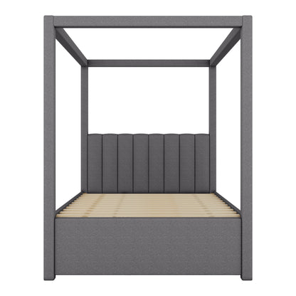 EUROCO Upholstered Full Size Canopy Bed Frame with Trundle Bed and 3 Drawers, Platform Bed with Headboard for Kids Teens Adults, Beige