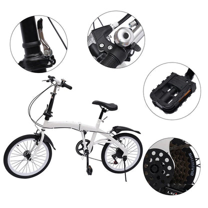 DENEST 20 Inch 7-Speed Bicycle Adult Road Bike Carbon Steel Folding Bike Double V-Brake