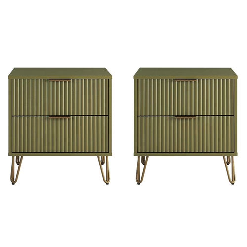 Pemberly Row Nightstand from Engineered Wood in Olive Green - Set of 2