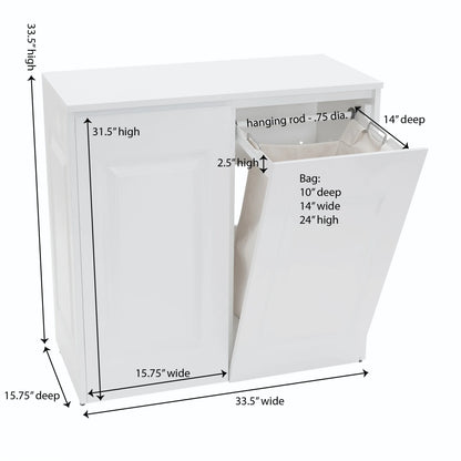 Household Essentials Double Hamper Cabinet, Metal Exterior and Removable Polyester Bags, Dual Compartments for Sorting, Faux Wood Grain