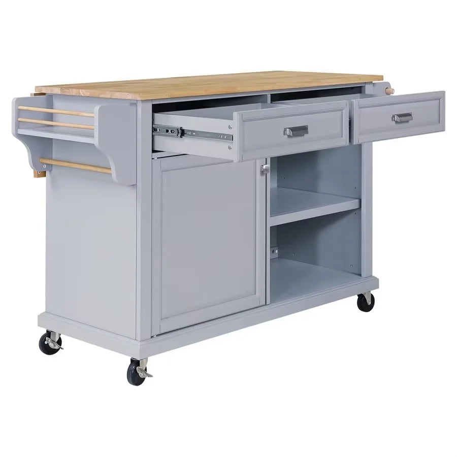 Rolling Kitchen Island with Storage, Utility Kitchen Trolley with Drop-Leaf Countertop, Mobile Kitchen Cart with 2 Drawers, 2 Cabinets and Adjustable Shelves for Dining Room, Kitchen