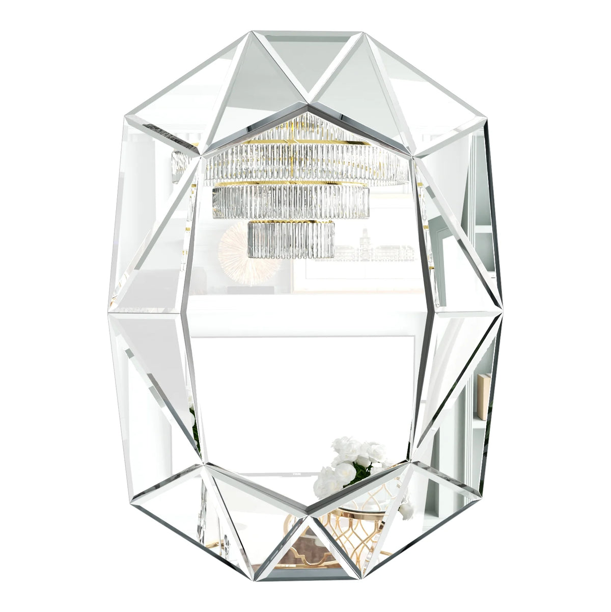 LUVODI Geometric Mirror Wall 28 x 39 inch Art Mirror Green 3D Glass Beveled for Bathroom Living Room