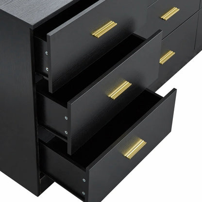Aukfa Wood 9 Drawer Dresser for Bedroom, Long Chest of 9 Drawers TV Stand,Black