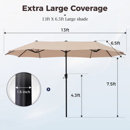 Alpha Joy 8-Piece Outdoor Patio Dining Set with 13 ft Umbrella, Rattan Chairs & Rectangle Table Set for 6, Beige Umbrella